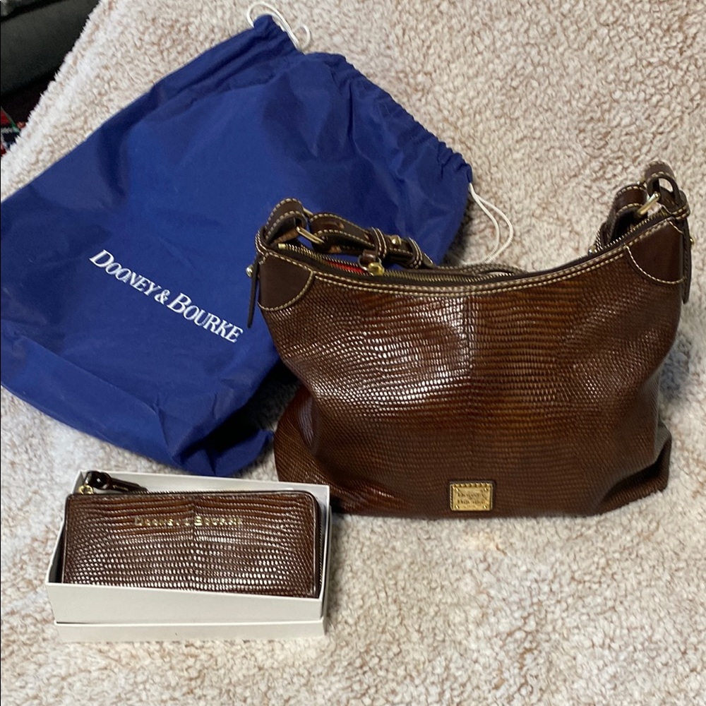 Dooney & Bourke Brown Leather Handbag and Wallet Set